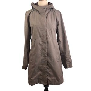 EDDIE BAUER Womens Hooded Brown Weatheredge Trench COAT Parka Rain JACKET sz L